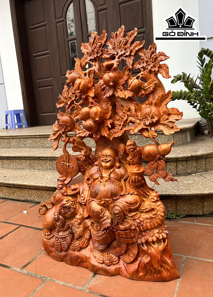 Tượng Phật Di Lặc Ngũ Phúc Gỗ Hương Cao 98 Ngang 65 Sâu 32 (cm)