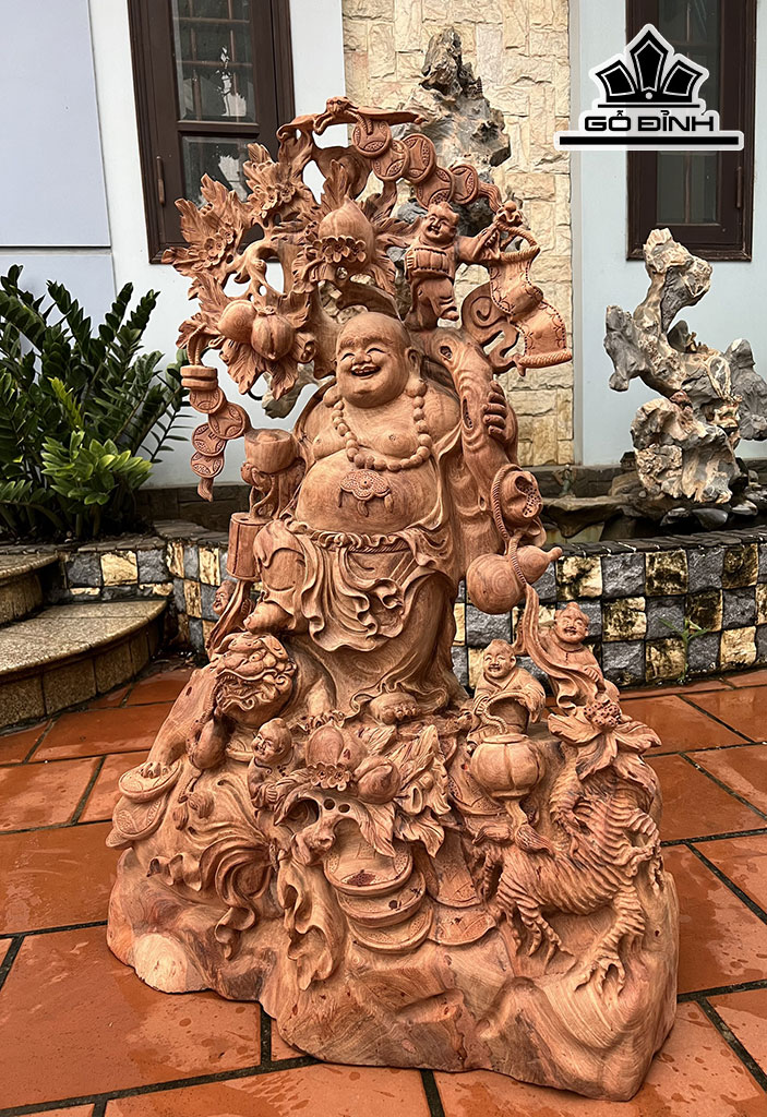 Tượng Phật Di Lặc Ngũ Phúc Gỗ Hương Cao 99 Ngang 66 Sâu 38 (cm)