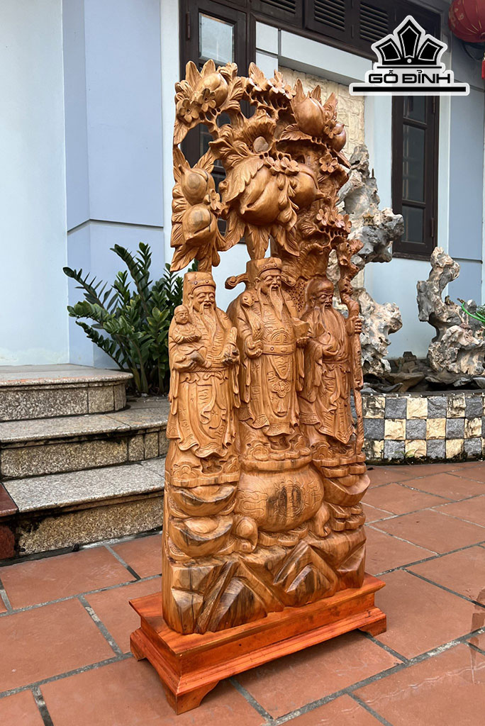 Tượng Phúc Lộc Thọ (Tam Đa) Gỗ Ngọc Am Cao 113 Ngang 43 Sâu 18 (cm)