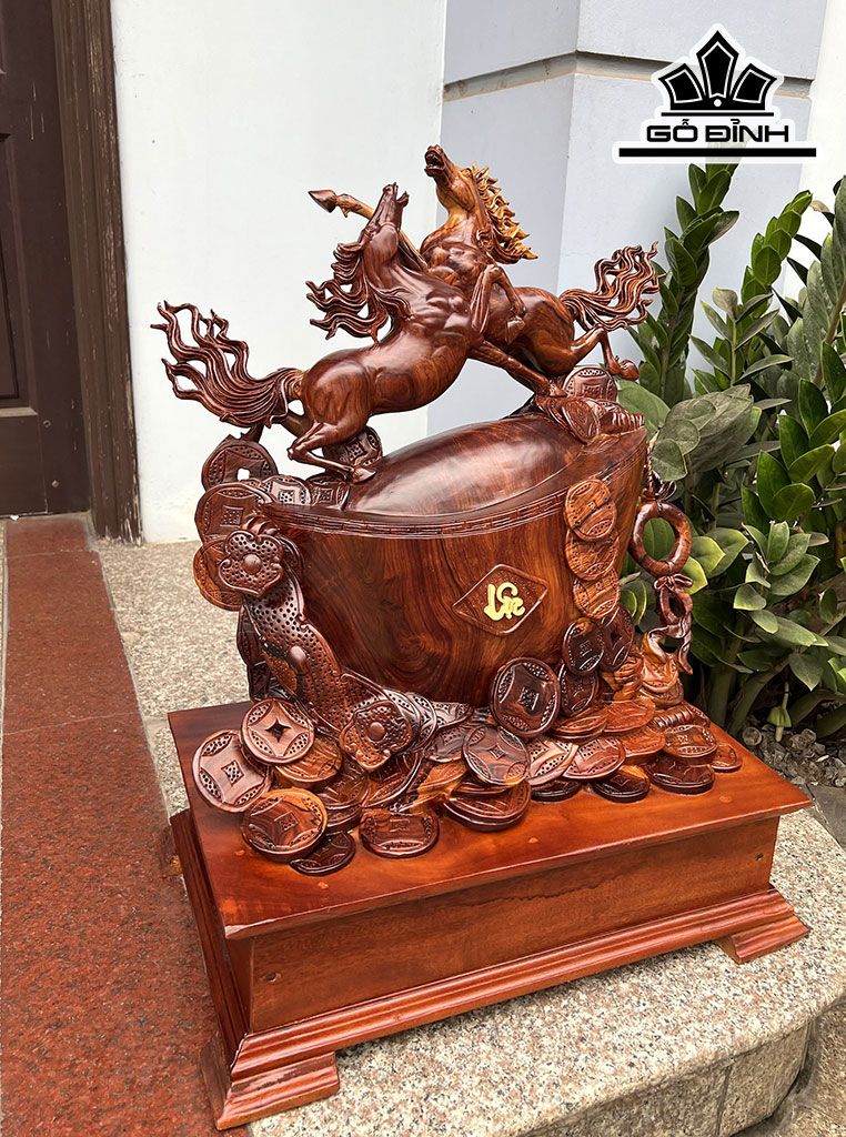 Tượng Song Mã Uyên Ương Gỗ Cẩm Cao 64 Ngang 48 Sâu 20 (cm)