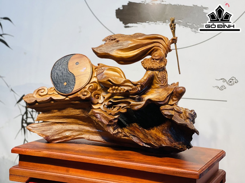 Tượng Đạt Ma Sư Tổ Gỗ Ngọc Am Cao 34 Ngang 55 Sâu 26 (cm)