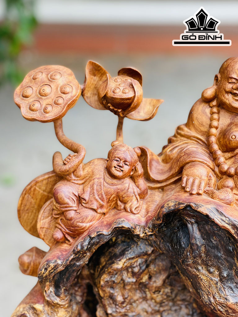 Tượng Phật Di Lặc Nhị Phúc Gỗ Sụn Hương Cao 46 Ngang 42 Sâu 13 (cm)