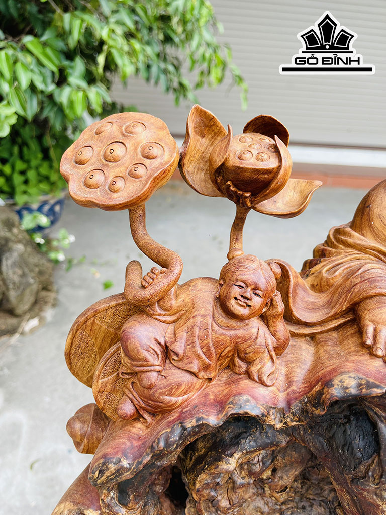 Tượng Phật Di Lặc Nhị Phúc Gỗ Sụn Hương Cao 46 Ngang 42 Sâu 13 (cm)
