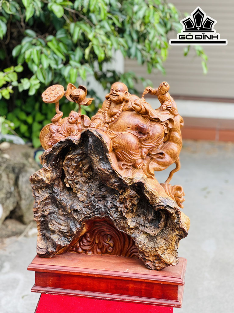 Tượng Phật Di Lặc Nhị Phúc Gỗ Sụn Hương Cao 46 Ngang 42 Sâu 13 (cm)