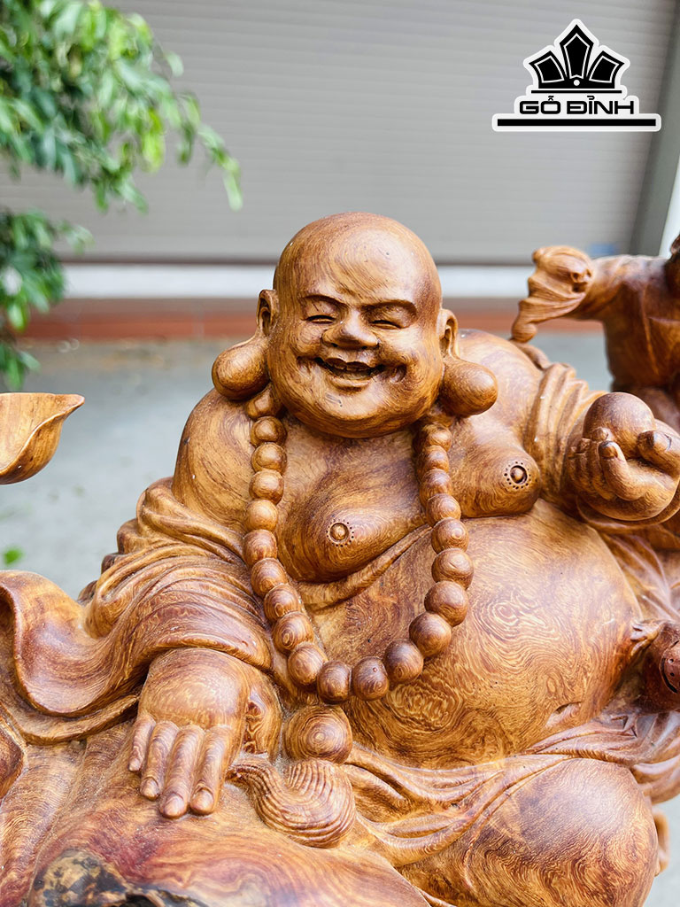 Tượng Phật Di Lặc Nhị Phúc Gỗ Sụn Hương Cao 46 Ngang 42 Sâu 13 (cm)