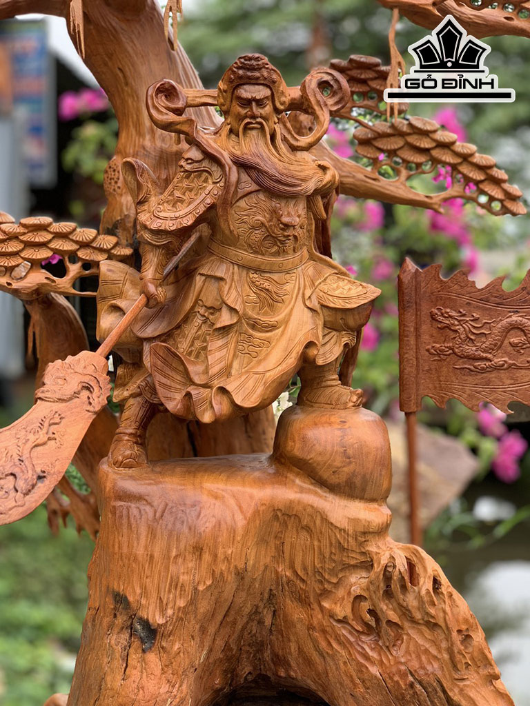 Tượng Quan Công Gỗ Hương Cao 111 Ngang 80 Sâu 35 (cm)