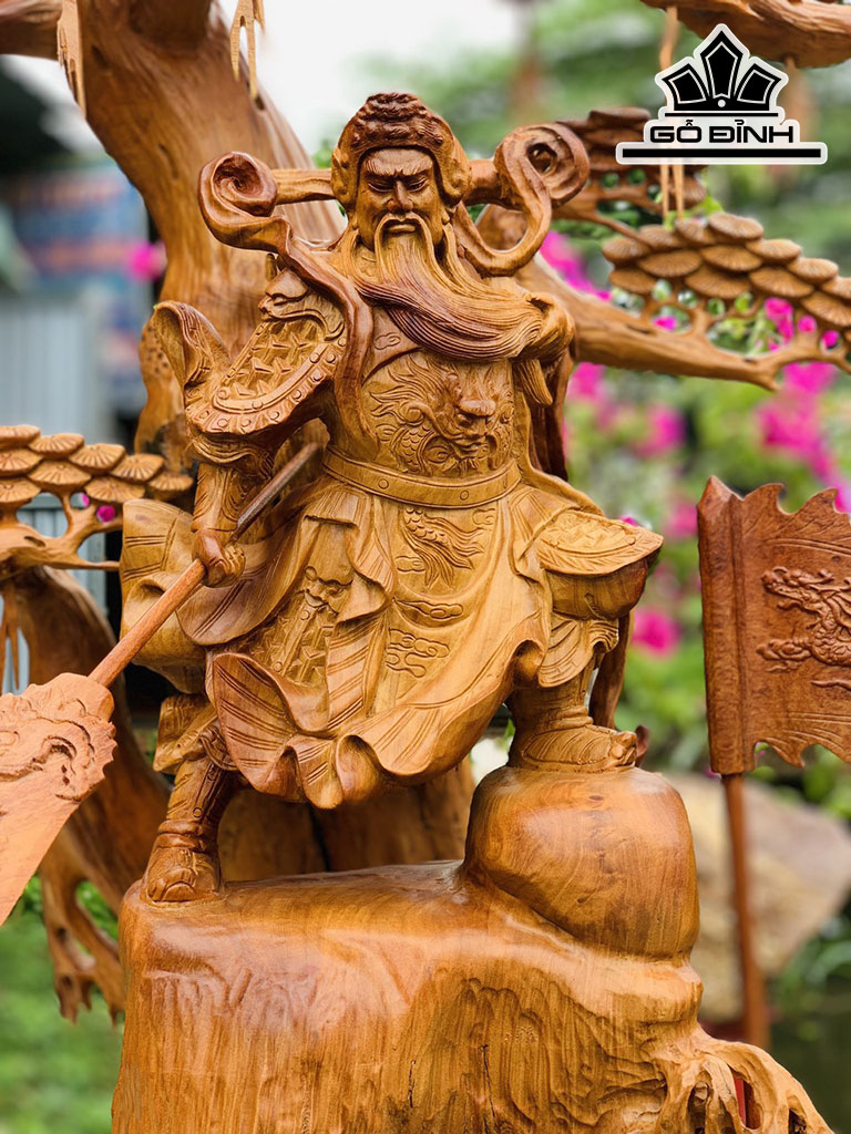 Tượng Quan Công Gỗ Hương Cao 111 Ngang 80 Sâu 35 (cm)
