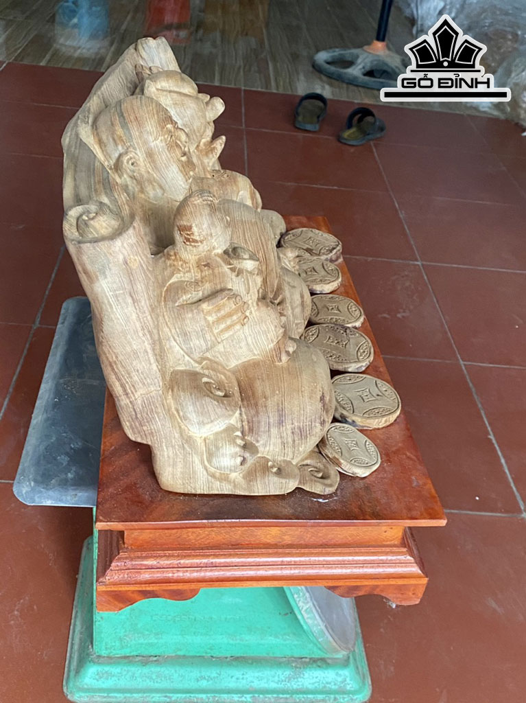 Tượng Phật Di Lặc Nhất Phúc Gỗ Ngọc Am Cao 30 Ngang 46 Sâu 21 (cm)