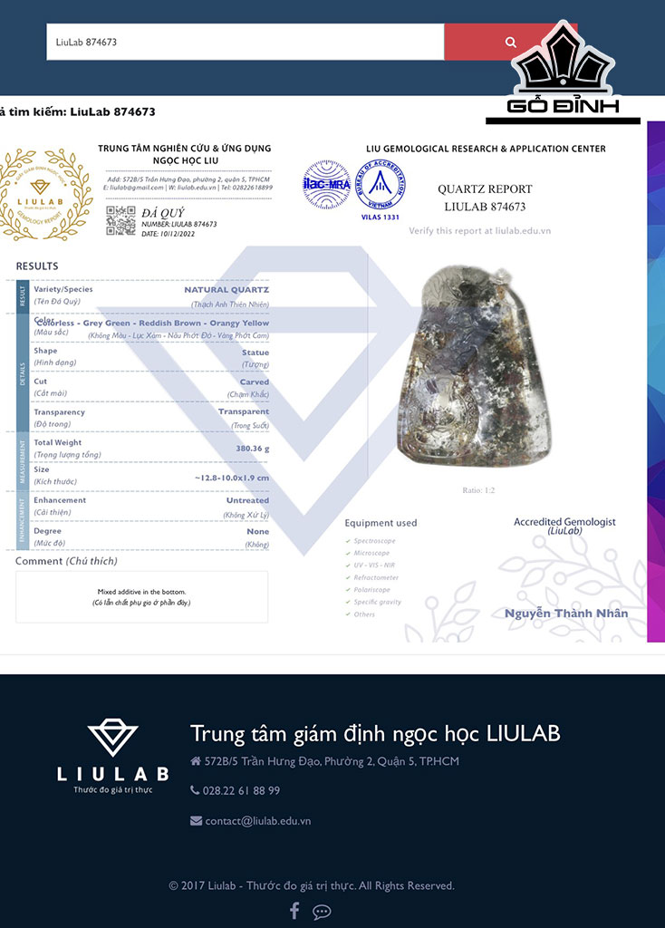 Mặt Dây Chuyền Đá Thạch Anh Ưu Linh Cao 12,8 Ngang 10 Sâu 1,9 (cm) 380,36gr