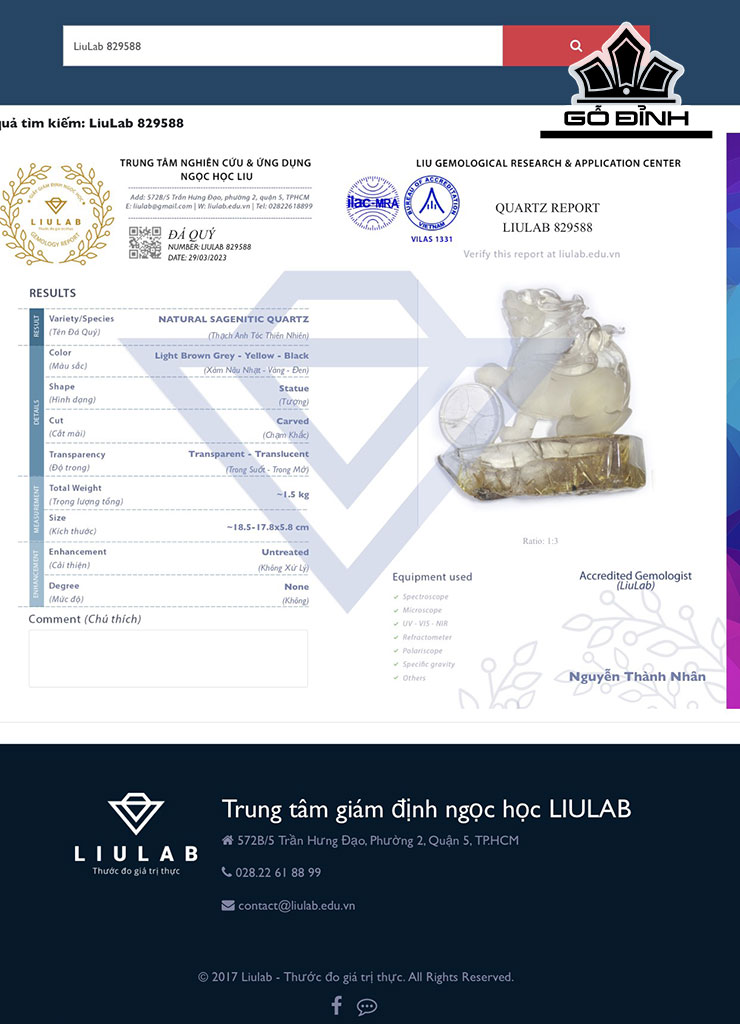 Tác Phẩm Tỳ Hưu Đá Thạch Anh Tóc Vàng Cao 18,5 Ngang 17,8 Sâu 5,8 (cm) 1,5kg