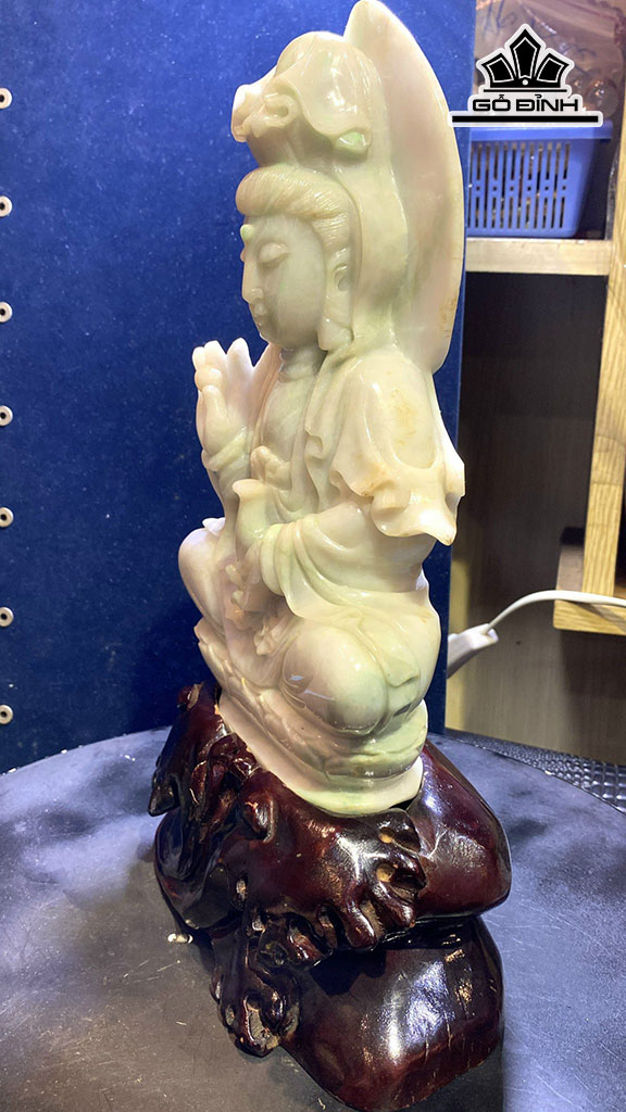 Tượng Phật Bà Quan Âm Đá Cẩm Thạch Cao 24,7 Ngang 14 Sâu 6,2 (cm) 2,55kg