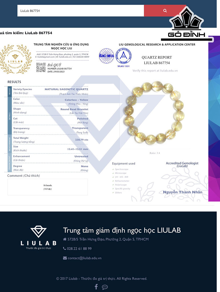 Vòng Tay Đá Thạch Anh Tóc Vàng Đường Kính Hạt 13,41-12,51 (mm) 238.79cts