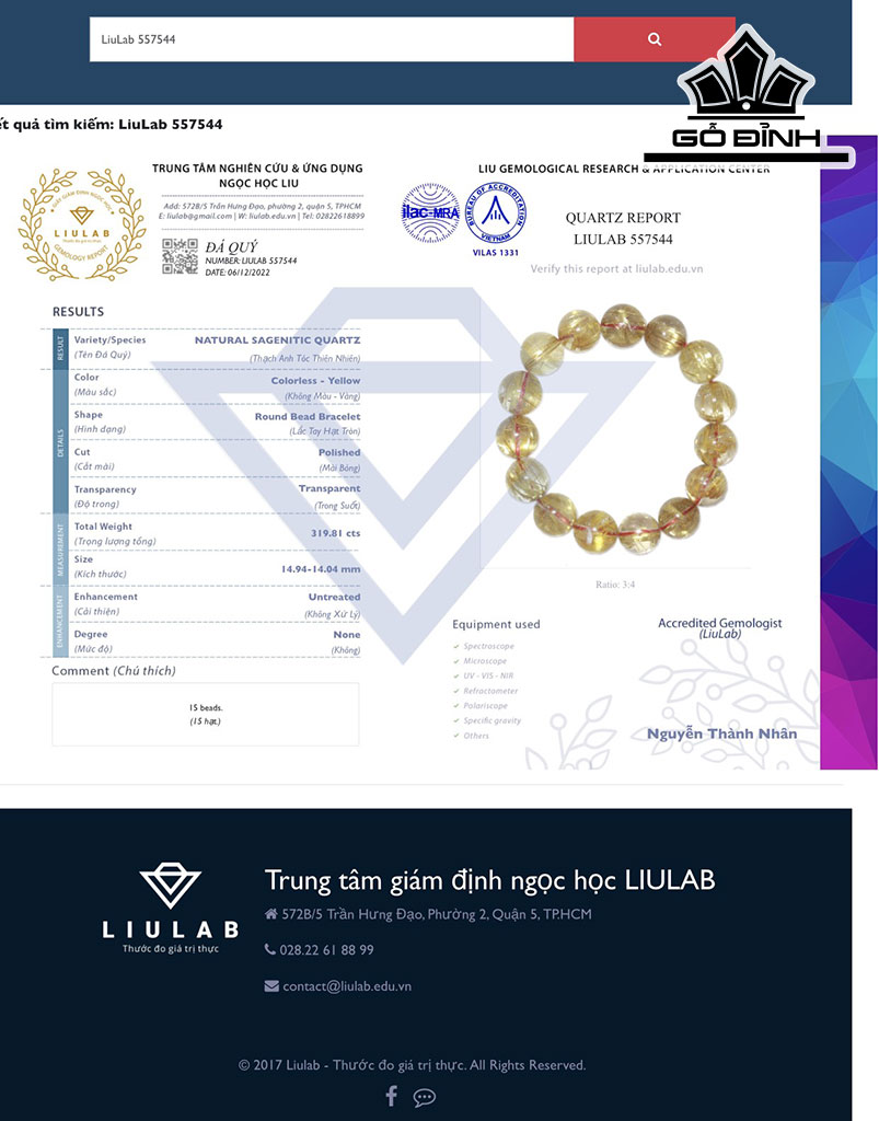 Vòng Tay Đá Thạch Anh Tóc Vàng Đường Kính Hạt 14,94-14,04 (mm) 319.81cts