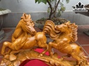 Tượng Song Mã Uyên Ương Gỗ Hương Cao 35 Ngang 57 Sâu 20 (cm)