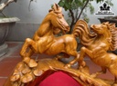 Tượng Song Mã Uyên Ương Gỗ Hương Cao 35 Ngang 57 Sâu 20 (cm)