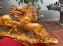 Tượng Song Mã Uyên Ương Gỗ Hương Cao 35 Ngang 57 Sâu 20 (cm)