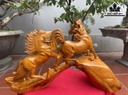 Tượng Song Mã Uyên Ương Gỗ Hương Cao 35 Ngang 57 Sâu 20 (cm)