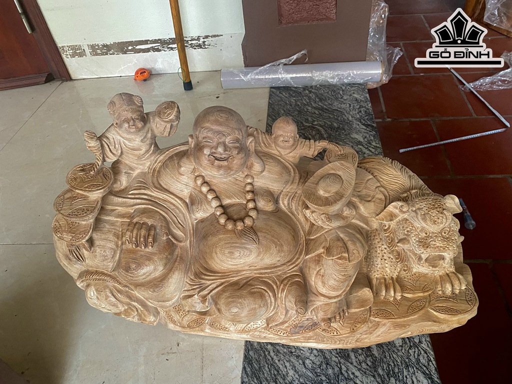 Tượng Phật Di Lặc Nhị Phúc Gỗ Ngọc Am Cao 40 Ngang 72 Sâu 32 (cm)