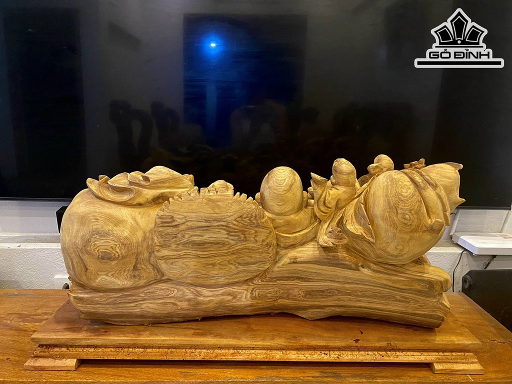 Tượng Phật Di Lặc Tam Phúc Gỗ Ngọc Am Cao 36 Ngang 85 Sâu 35 (cm)