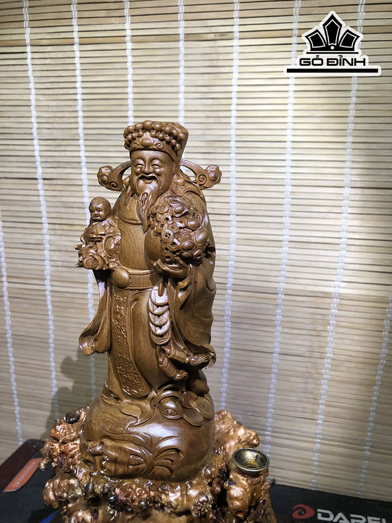Tượng Thần Tài Gỗ Trâm Vàng Cao 36 Ngang 16 Sâu 13 (cm)