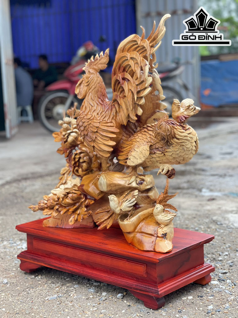 Tượng Gà Phong Thủy Gỗ Hương Cao 86 Ngang 65 Sâu 30 (cm)