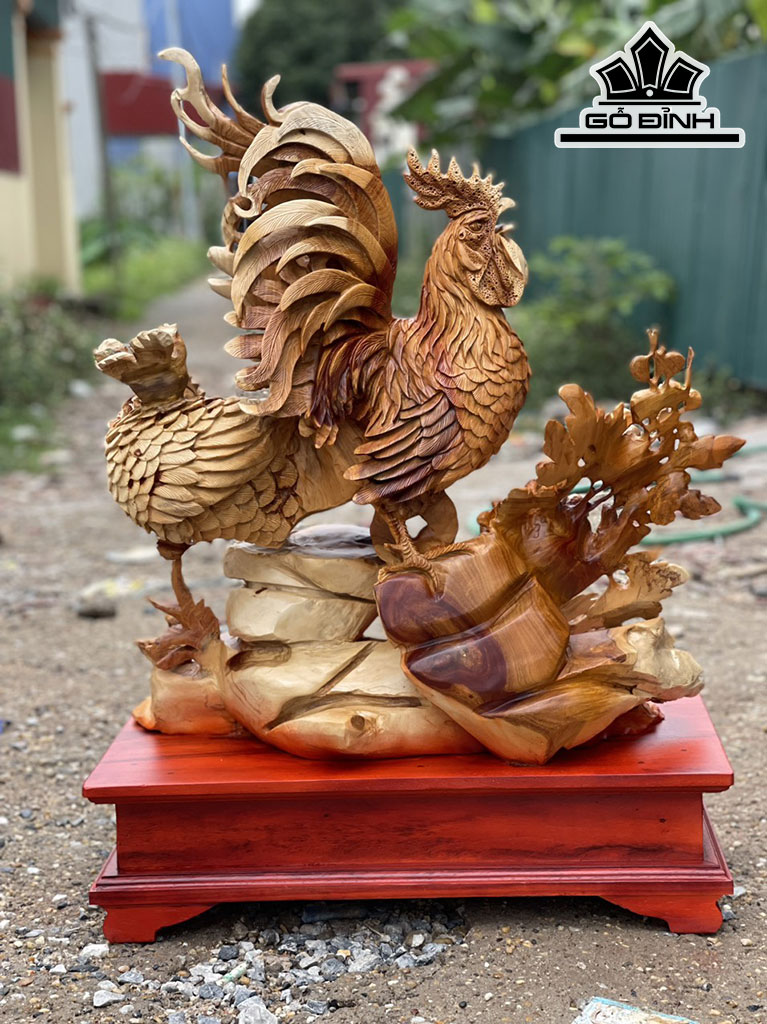 Tượng Gà Phong Thủy Gỗ Hương Cao 86 Ngang 65 Sâu 30 (cm)
