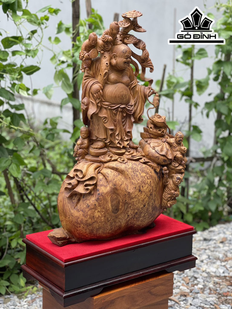 Tượng Phật Di Lặc Gỗ Nu Hương Cao 76 Ngang 52 Sâu 22 (cm)