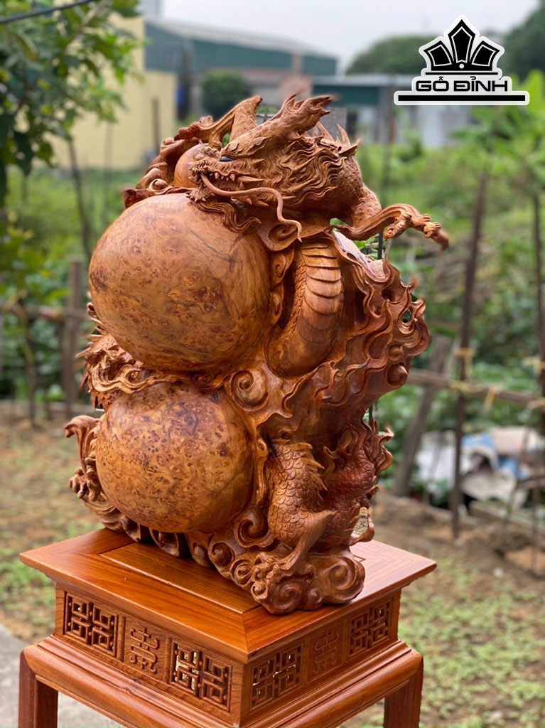 Tượng Rồng ( Nhất Long) Gỗ Nu Hương Cao 62 Ngang 45 Sâu 33 (cm)