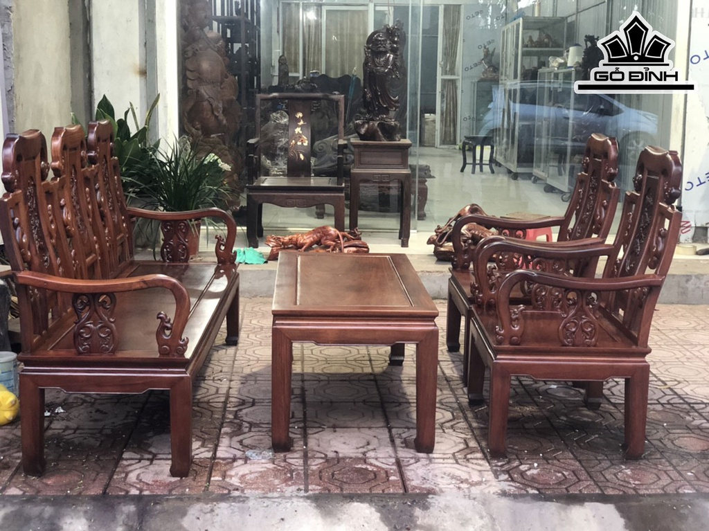 Bộ Ghế Gỗ Gỗ Hương Dài 115 Rộng 55 Cao 49 (cm)