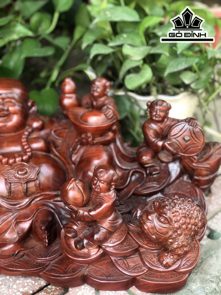 Tượng Phật Di Lặc Ngũ Phúc Gỗ Trắc Cao 20 Ngang 59 Sâu 29 (cm)
