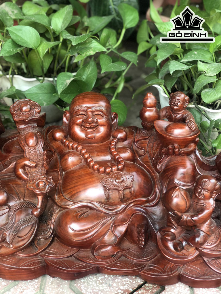 Tượng Phật Di Lặc Ngũ Phúc Gỗ Trắc Cao 20 Ngang 59 Sâu 29 (cm)