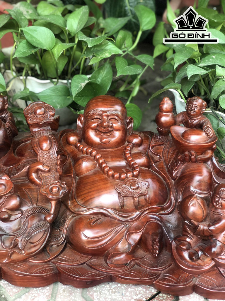 Tượng Phật Di Lặc Ngũ Phúc Gỗ Trắc Cao 20 Ngang 59 Sâu 29 (cm)