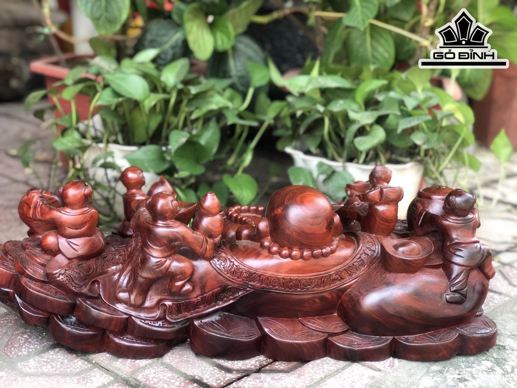 Tượng Phật Di Lặc Ngũ Phúc Gỗ Trắc Cao 20 Ngang 59 Sâu 29 (cm)