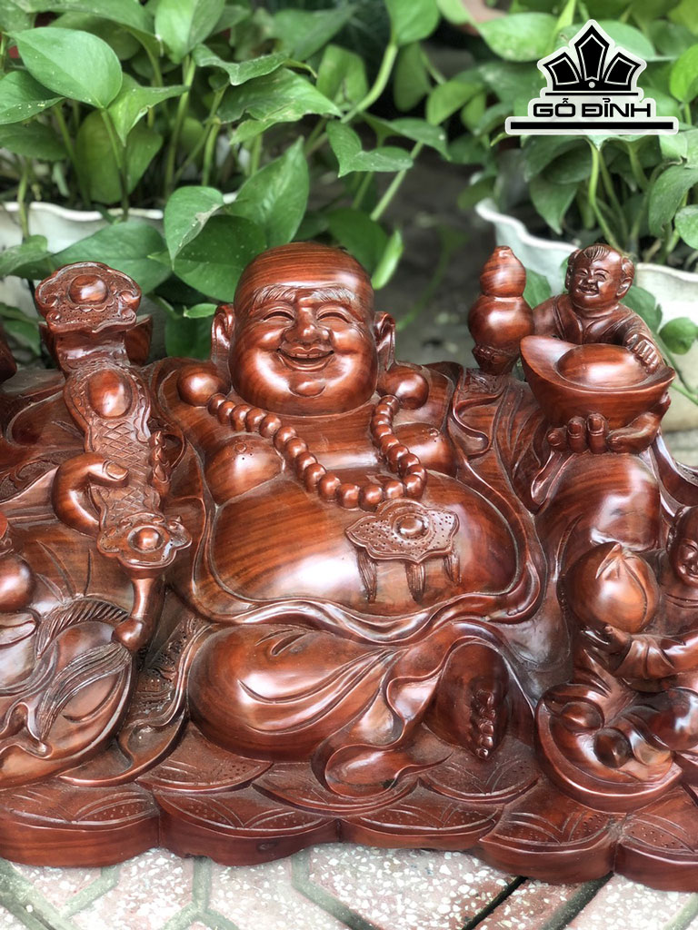 Tượng Phật Di Lặc Ngũ Phúc Gỗ Trắc Cao 20 Ngang 59 Sâu 29 (cm)