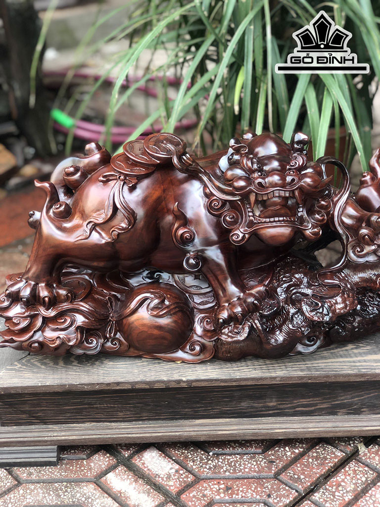 Tượng Song Nghê Gỗ Trắc Cao 26 Ngang 73 Sâu 23 (cm)