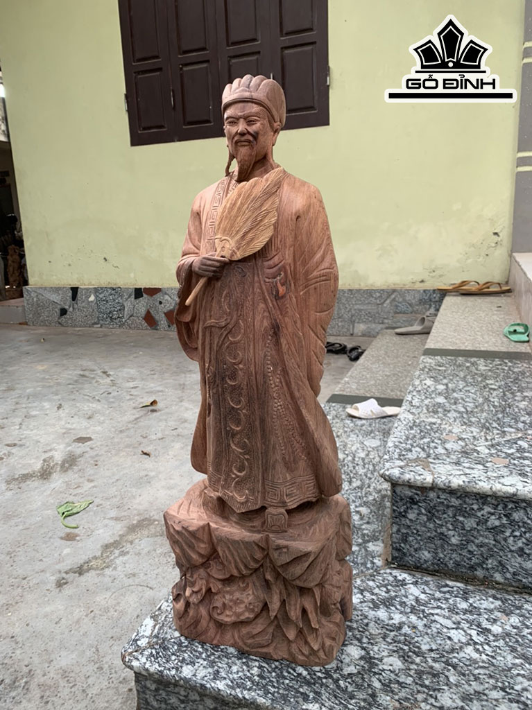 Tượng Gia Cát Lượng Gỗ Hương Cao 80 Ngang 26 Sâu 15 (cm)