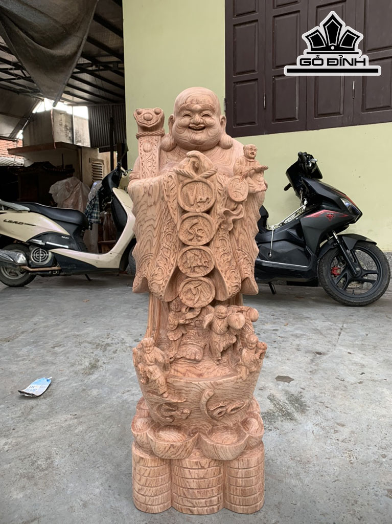 Tượng Phật Di Lặc Gỗ Hương Cao 100 Ngang 34 Sâu 30 (cm)