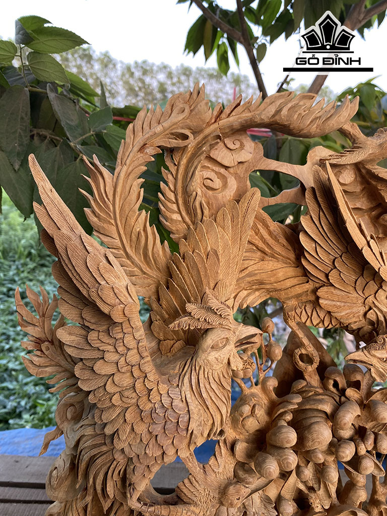 Tượng Chim Phượng Hoàng Gỗ Bách Xanh Cao 60 Ngang 44 Sâu 16 (cm)