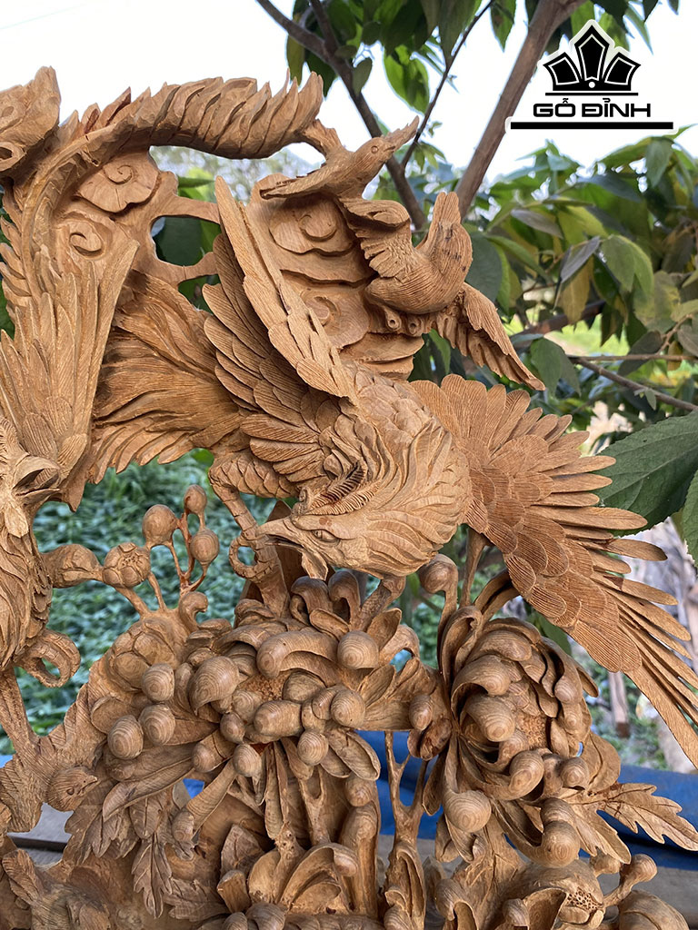 Tượng Chim Phượng Hoàng Gỗ Bách Xanh Cao 60 Ngang 44 Sâu 16 (cm)