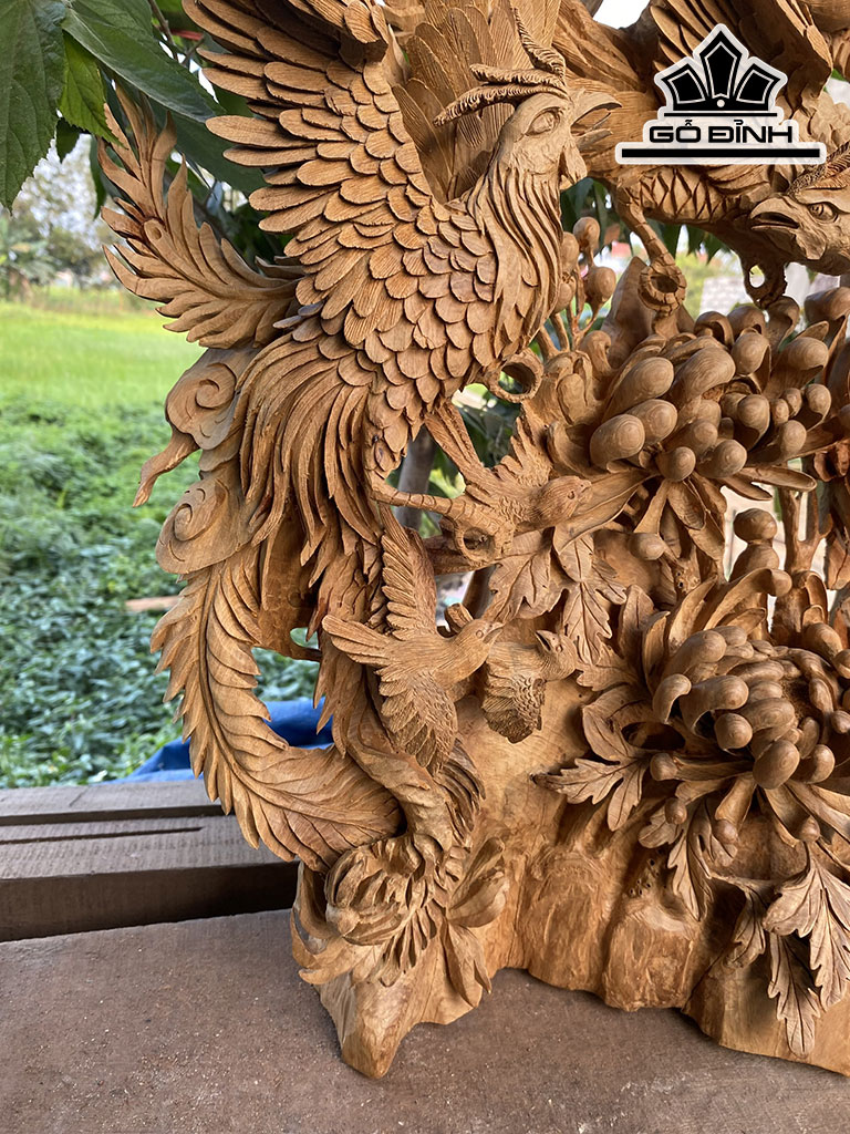 Tượng Chim Phượng Hoàng Gỗ Bách Xanh Cao 60 Ngang 44 Sâu 16 (cm)