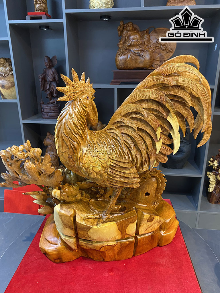 Tượng Gia Đình Gà Gỗ Hương Cao 55 Ngang 55 Sâu 30 (cm)