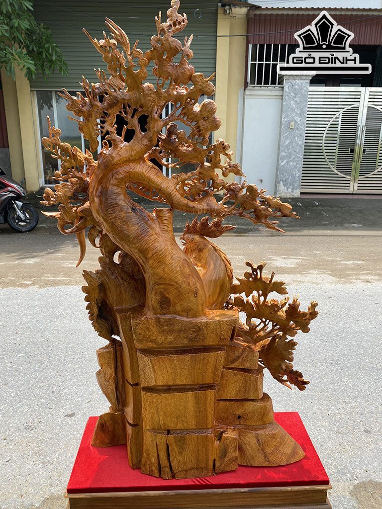 Tượng Gia Đình Gà Gỗ Hương Cao 107 Ngang 65 Sâu 25 (cm)