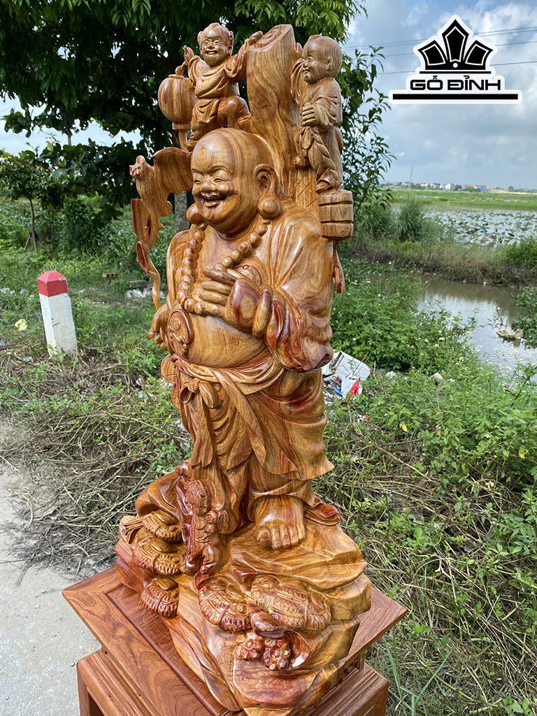 Tượng Phật Di Lặc Tam Phúc Gỗ Hương Cao 80 Ngang 42 Sâu 22 (cm)