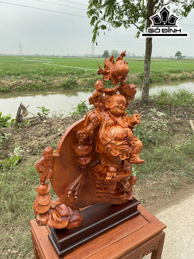 Tượng Phật Di Lặc Vác Cành Đào Gỗ Hương Cao 86 Ngang 55 Sâu 23 (cm)