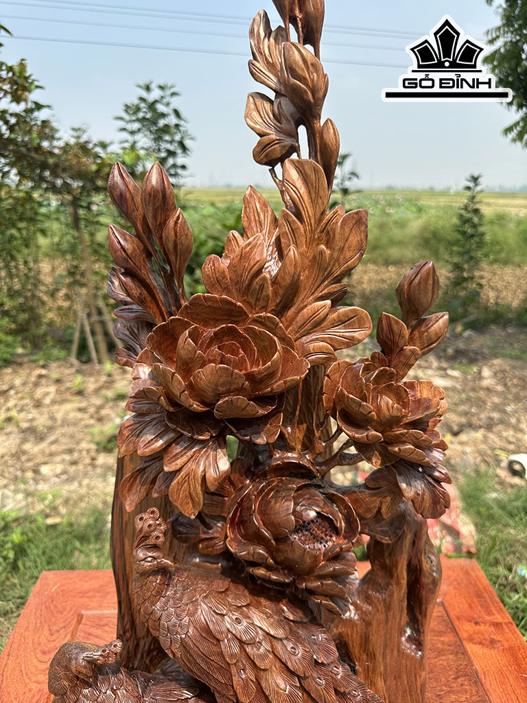 Tượng Phu Thê Viên Mãn Gỗ Bách Xanh Cao 66 Ngang 31 Sâu 15 (cm)