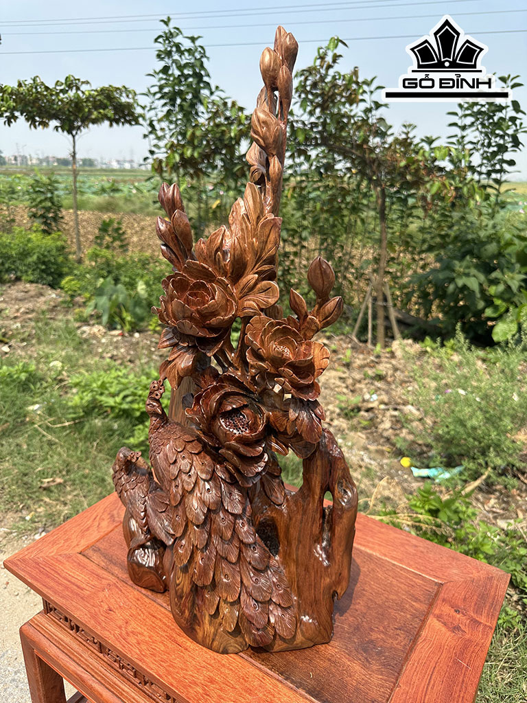 Tượng Phu Thê Viên Mãn Gỗ Bách Xanh Cao 66 Ngang 31 Sâu 15 (cm)