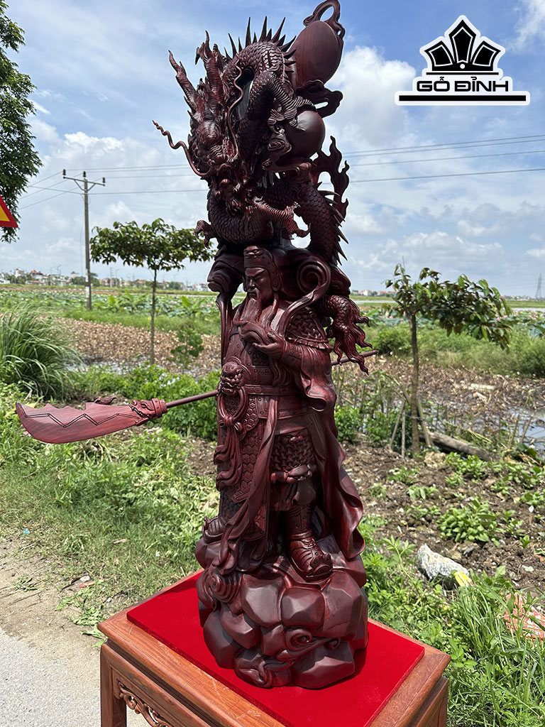 Tượng Quan Công Gỗ Tử Đàn Cao 115 Ngang 37 Sâu 33 (cm)