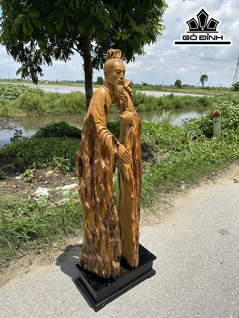 Tượng Thần Trà Gỗ Dổi Cao 147 Ngang 48 Sâu 26 (cm)