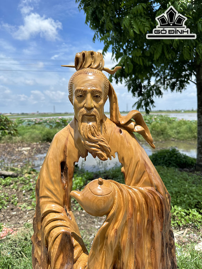 Tượng Thần Trà Gỗ Dổi Cao 147 Ngang 48 Sâu 26 (cm)