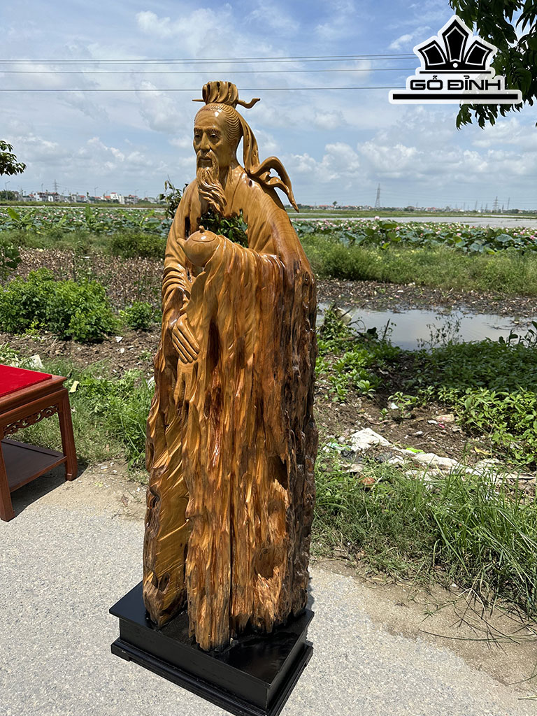 Tượng Thần Trà Gỗ Dổi Cao 147 Ngang 48 Sâu 26 (cm)